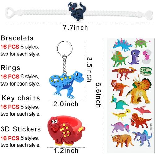  Golray 56 Pcs Dinosaur Party Favors Dinosaur Keychains Stickers Rings Bracelets Toys Prizes Gift Carnivals for Kids Boys Birthday Party Favor Goodie Bag Fillers Dinosaur Party Supplies