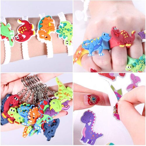  Golray 56 Pcs Dinosaur Party Favors Dinosaur Keychains Stickers Rings Bracelets Toys Prizes Gift Carnivals for Kids Boys Birthday Party Favor Goodie Bag Fillers Dinosaur Party Supplies