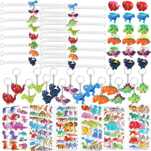  Golray 56 Pcs Dinosaur Party Favors Dinosaur Keychains Stickers Rings Bracelets Toys Prizes Gift Carnivals for Kids Boys Birthday Party Favor Goodie Bag Fillers Dinosaur Party Supplies