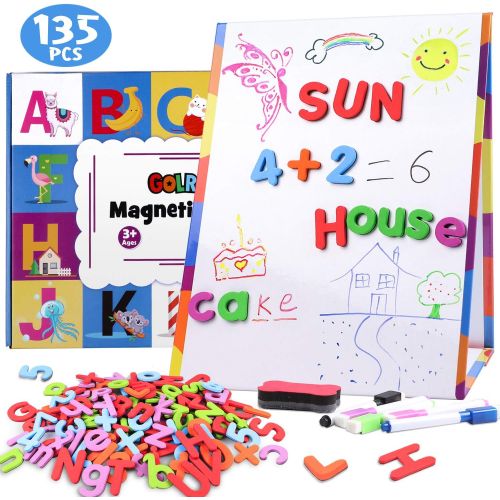  [아마존베스트]Golray Tabletop Magnetic Easel Whiteboard with Eraser, 8 Dry Erase Marker, 124 Magnetic Alphabets Letters Numbers, Homeschooling Supplies Dry Erase White Magnet Board for Kids Educ