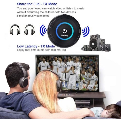  [아마존베스트]Golvery Bluetooth 5.0 Transmitter and Receiver - 2 in 1 Wireless 3.5mm Aux Bluetooth Audio Adapter - aptX Low Latency, Enjoy HiFi Music - for Home TV, PC, Headphones, Speakers & Ca