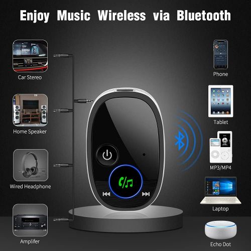  Golvery Bluetooth Aux Adapter for Car, Wireless Bluetooth 5.0 Receiver for Home Stereo/ Wired Speaker/ Headphones, Noise Cancelling Mic for Hands-Free Call, Volume Control, 3.5 Aux