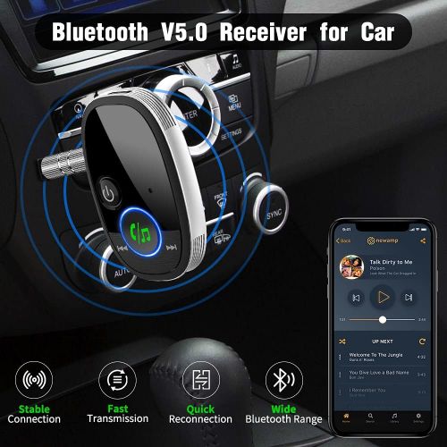  Golvery Bluetooth Aux Adapter for Car, Wireless Bluetooth 5.0 Receiver for Home Stereo/ Wired Speaker/ Headphones, Noise Cancelling Mic for Hands-Free Call, Volume Control, 3.5 Aux