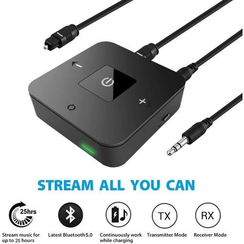  Golvery Bluetooth V5.0 Transmitter and Receiver, Wireless Optical TOSLINK and 3.5mm Aux Adapter, aptX Low Latency for TV Car Stereo Home Audio with SongVolume Control, Supports 25