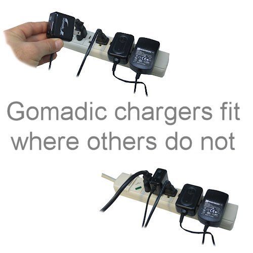 Gomadic Multi Port AC Home Wall Charger designed for the JVC GC-FM2 Pocket Camera - Uses TipExchange to charge up to two devices at once