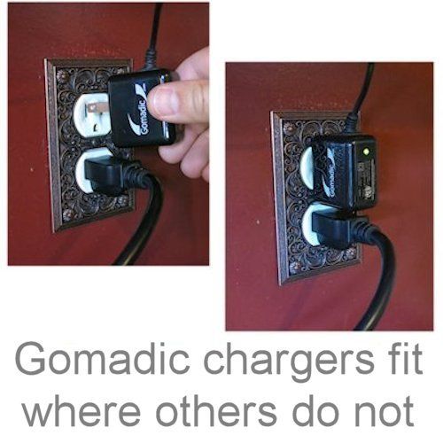  Gomadic Compact Tabletop Multi-port wall charger bundled with flip out prongs for the JVC Everio GZ-HM880  HM890 - Clean design charges up to four devices at once and upgradeable using Go