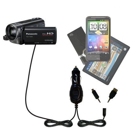  Gomadic Dual DC Vehicle Auto Mini Charger designed for the Panasonic HDC-TM90 Camcorder - Uses Gomadic TipExchange to charge multiple devices in your car