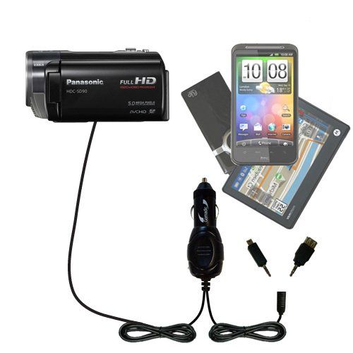  Double Port Micro Gomadic Car  Auto DC Charger suitable for the Panasonic HDC-SD90 Camcorder - Charges up to 2 devices simultaneously with Gomadic TipExchange Technology