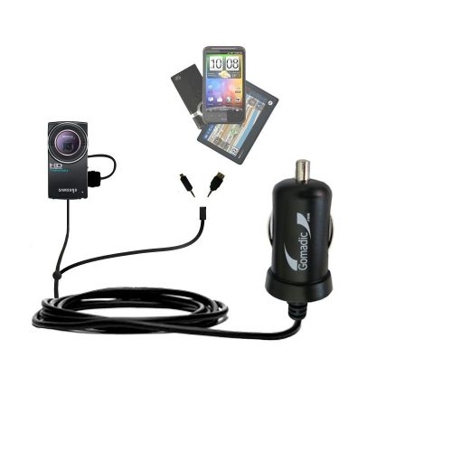  Gomadic Dual DC Vehicle Auto Mini Charger designed for the Samsung HMX-U20 Digital Camcorder - Uses Gomadic TipExchange to charge multiple devices in your car