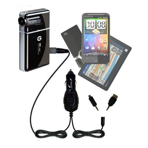  Gomadic Dual DC Vehicle Auto Mini Charger designed for the HP V5040u Camcorder - Uses Gomadic TipExchange to charge multiple devices in your car