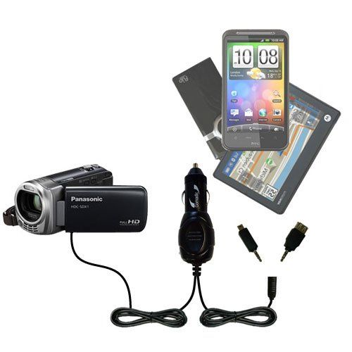  Gomadic Dual DC Vehicle Auto Mini Charger designed for the Panasonic HDC-SDX1H HD Camcorder - Uses Gomadic TipExchange to charge multiple devices in your car