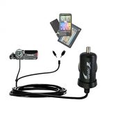 Gomadic Multi Port Mini DC Auto  Vehicle Charger compatible with Toshiba CAMILEO X100 HD Camcorder - One Charger with connections for two devices using upgradeable TipExchange