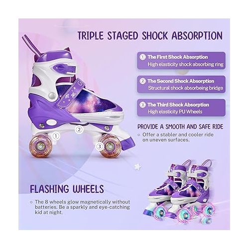  Gonex Roller Skates for Girls Kids Boys Women with Light up Wheels and Adjustable Sizes for Indoor Outdoor