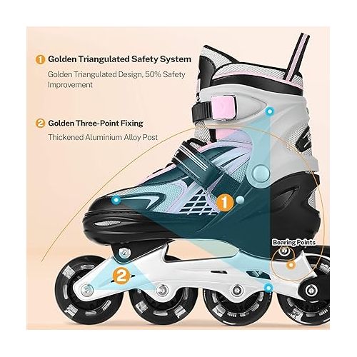  Gonex Inline Skates for Girls Boys Kids, Adjustable Skates Outdoor Blades Inline Roller Skates for Children Teens Women with Light Up Wheels for Indoor Outdoor Backyard Skating