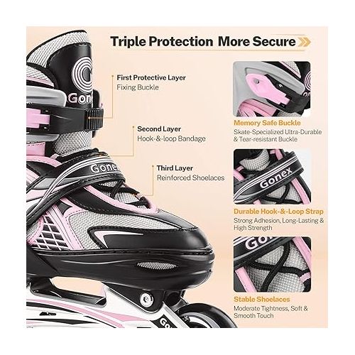  Gonex Inline Skates for Girls Boys Kids, Adjustable Skates Outdoor Blades Inline Roller Skates for Children Teens Women with Light Up Wheels for Indoor Outdoor Backyard Skating