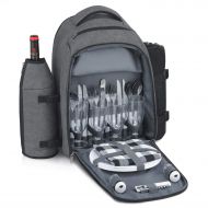 Gonex Picnic Backpack Bag for 4 Person with Insulated Cooler Compartment, Fleece Blanket, Detachable Wine Holder, Cutlery Set (Gray)