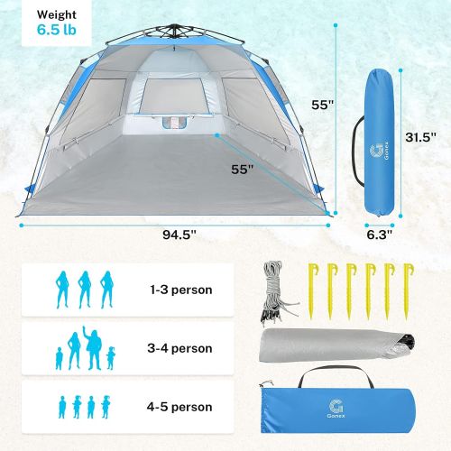  Gonex Pop Up Tent, Portable 3-4 Person Family Beach Tent for Ideal Easy Set Up with Storage Bag 3 Ventilating Mesh Windows , UPF 50+ Sunproof Glass Fiber Tent Pole, Fit for Festiva