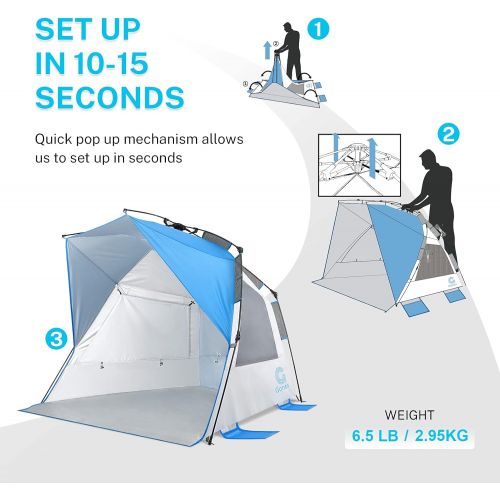  Gonex Pop Up Tent, Portable 3-4 Person Family Beach Tent for Ideal Easy Set Up with Storage Bag 3 Ventilating Mesh Windows , UPF 50+ Sunproof Glass Fiber Tent Pole, Fit for Festiva