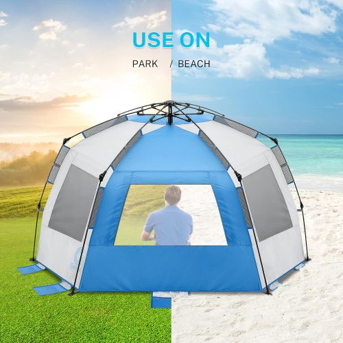  Gonex Pop Up Tent, Portable 3-4 Person Family Beach Tent for Ideal Easy Set Up with Storage Bag 3 Ventilating Mesh Windows , UPF 50+ Sunproof Glass Fiber Tent Pole, Fit for Festiva