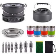 Gonex 21pcs Camping Cookware Mess Kit, Outdoor Cookware Set, Durable Portable Non Stick Pan Pot, Backpacking Gear & Outdoors Cooking Equipment for Camping, Hiking and Picnic, Free