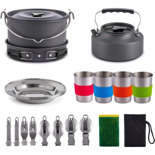  Gonex 21pcs Camping Cookware Mess Kit, Outdoor Cookware Set, Durable Portable Non Stick Pan Pot, Backpacking Gear & Outdoors Cooking Equipment for Camping, Hiking and Picnic, Free