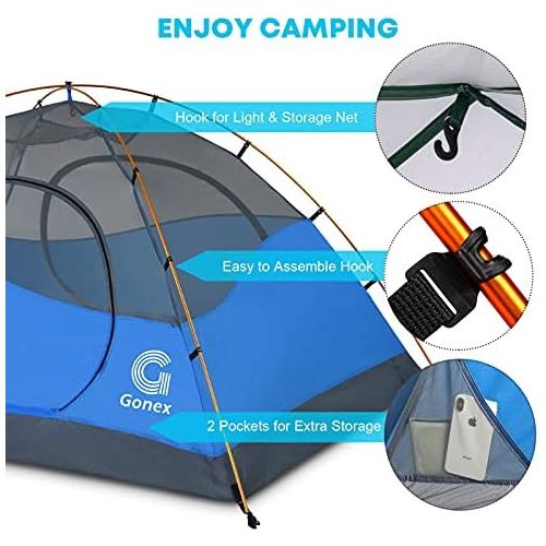  Gonex Lightweight 2/4 Person Camping Tent, Waterproof Backpacking Tent, Double Layer Dome Tent with Aluminum Poles, Easy Set-Up