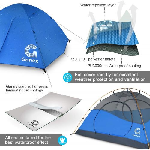  Gonex Lightweight 2/4 Person Camping Tent, Waterproof Backpacking Tent, Double Layer Dome Tent with Aluminum Poles, Easy Set-Up