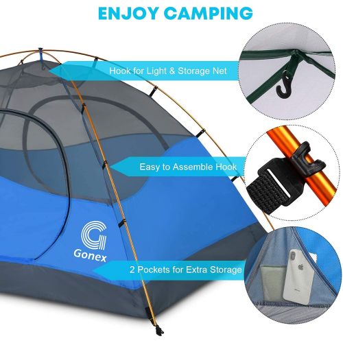  Gonex Lightweight 2/4 Person Camping Tent, Waterproof Backpacking Tent, Double Layer Dome Tent with Aluminum Poles, Easy Set-Up