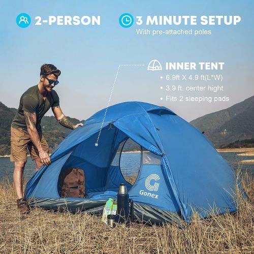  Gonex Lightweight 2/4 Person Camping Tent, Waterproof Backpacking Tent, Double Layer Dome Tent with Aluminum Poles, Easy Set-Up