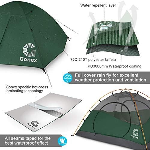  Gonex Lightweight 2/4 Person Camping Tent, Waterproof Backpacking Tent, Double Layer Dome Tent with Aluminum Poles, Easy Set-Up