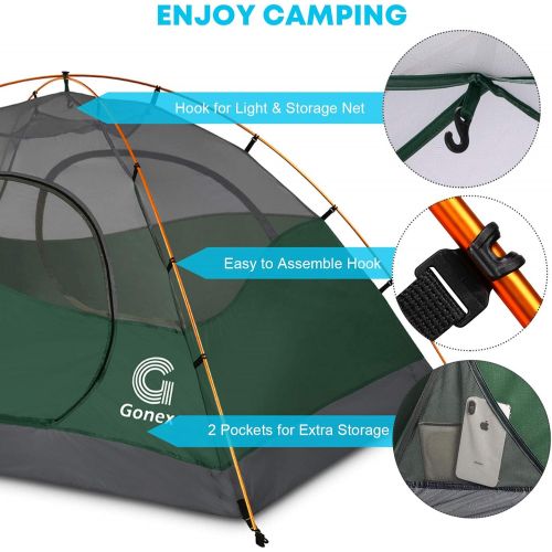  Gonex Lightweight 2/4 Person Camping Tent, Waterproof Backpacking Tent, Double Layer Dome Tent with Aluminum Poles, Easy Set-Up