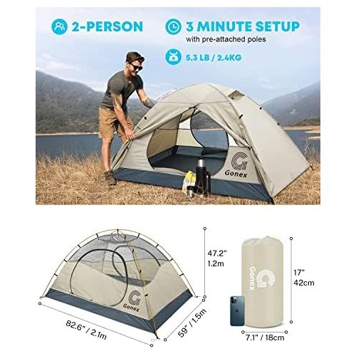  Gonex Lightweight 2/4 Person Camping Tent, Waterproof Backpacking Tent, Double Layer Dome Tent with Aluminum Poles, Easy Set-Up