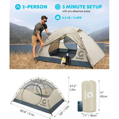  Gonex Lightweight 2/4 Person Camping Tent, Waterproof Backpacking Tent, Double Layer Dome Tent with Aluminum Poles, Easy Set-Up