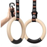 Gonex Wooden Gymnastic Rings with Adjustable Number Straps, Crossfit Rings for Gym, Workout, Exercise, Outdoor Training, Quick Install Carabiner, 8.5 ft Straps Pull Up Non-Slip Rin