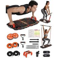 Gonex Portable Home Gym Workout Equipment with 14 Exercise Accessories Ab Roller Wheel,Elastic Resistance Bands,Push-up Stand,Post Landmine Sleeve and More for Full Body Workouts S