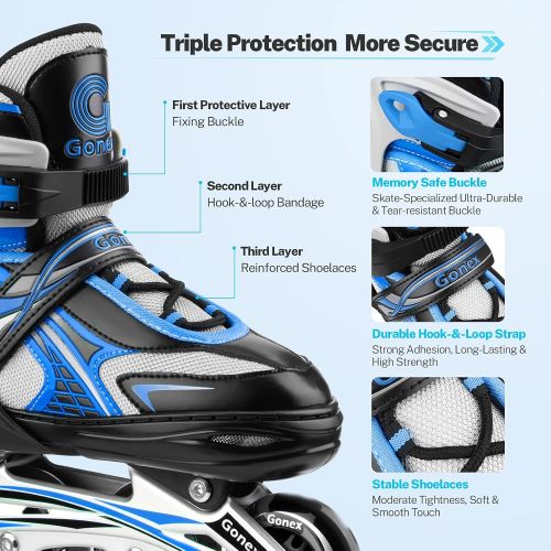  Gonex Inline Skates for Girls Boys Kids, Adjustable Skates Outdoor Blades Inline Roller Skates for Children Teens Women with Light Up Wheels for Indoor Outdoor Backyard Skating