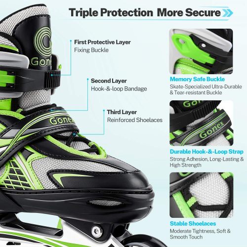  Gonex Inline Skates for Girls Boys Kids, Adjustable Skates Outdoor Blades Inline Roller Skates for Children Teens Women with Light Up Wheels for Indoor Outdoor Backyard Skating