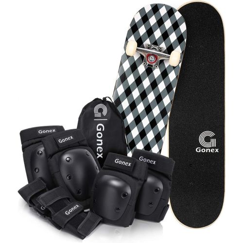  Gonex 31 x 8 Inch Skateboard with Size M Skateboard Elbow Pads Knee Pads with Wrist Guards