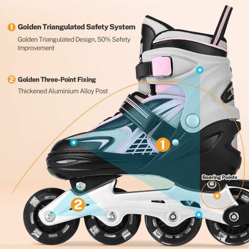  Gonex Inline Skates for Girls Boys Kids, Adjustable Skates Outdoor Blades Inline Roller Skates for Children Teens Women with Light Up Wheels for Indoor Outdoor Backyard Skating