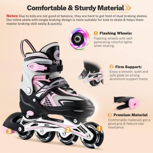  Gonex Inline Skates for Girls Boys Kids, Adjustable Skates Outdoor Blades Inline Roller Skates for Children Teens Women with Light Up Wheels for Indoor Outdoor Backyard Skating