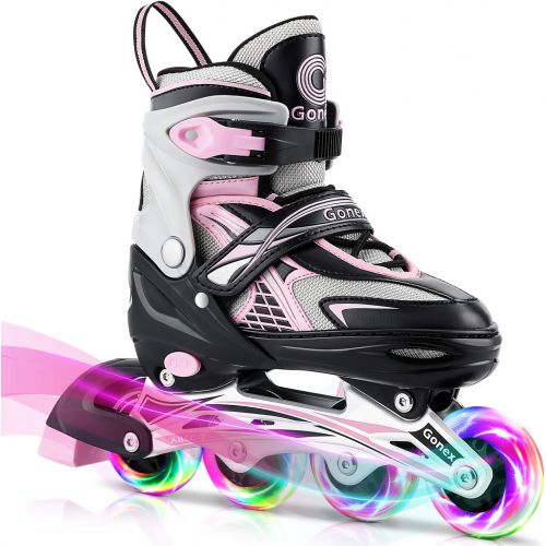  Gonex Inline Skates for Girls Boys Kids, Adjustable Skates Outdoor Blades Inline Roller Skates for Children Teens Women with Light Up Wheels for Indoor Outdoor Backyard Skating