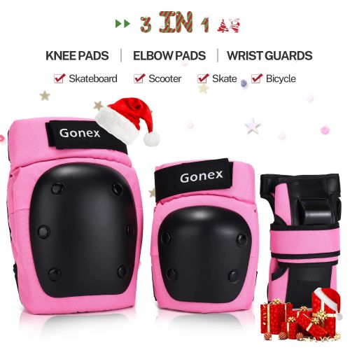  Gonex Kids/Youth/Adult Elbow Pads Knee Pads Wrist Guards with Storage Bag, 3 in 1 Protective Gear Set for Skateboard Roller Skate Cycling Biking Bicycle Scooter
