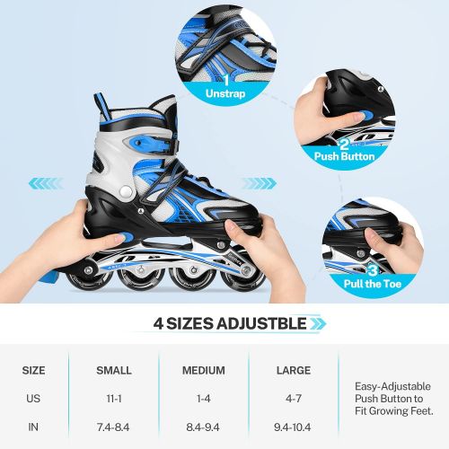  Gonex Inline Skates for Girls Boys Kids, Adjustable Skates Outdoor Blades Inline Roller Skates for Children Teens Women with Light Up Wheels for Indoor Outdoor Backyard Skating