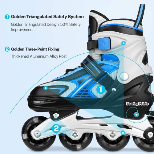  Gonex Inline Skates for Girls Boys Kids, Adjustable Skates Outdoor Blades Inline Roller Skates for Children Teens Women with Light Up Wheels for Indoor Outdoor Backyard Skating