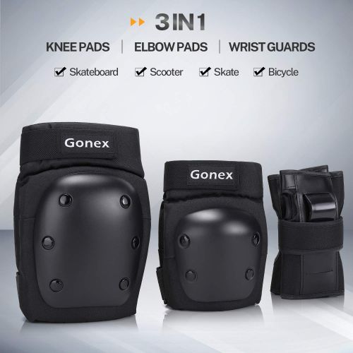  Gonex Skateboard Elbow Pads Knee Pads with Wrist Guards, Skate Pads for Kids Youth Adult 3 in 1 Protective Gear Set for Skateboarding Skating Cycling Biking Bicycle Scooter, Black