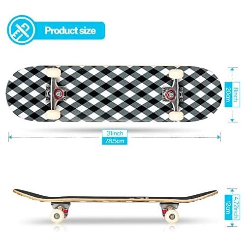  Gonex Standard Skateboard for Kids Teens Adults Beginners, 31 x 8 Inch Double Kick Concave Complete Skate Board for Boys Girls with 9 Layer Maple Deck