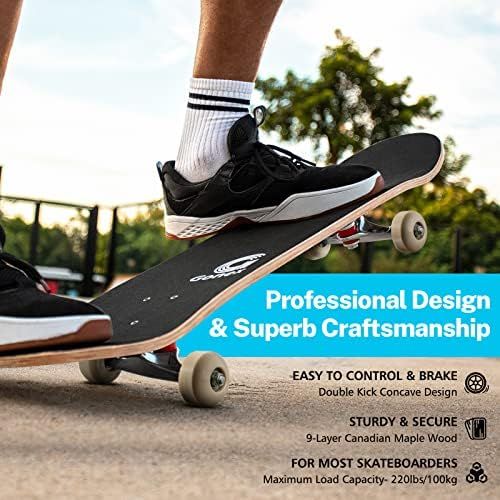  Gonex Standard Skateboard for Kids Teens Adults Beginners, 31 x 8 Inch Double Kick Concave Complete Skate Board for Boys Girls with 9 Layer Maple Deck