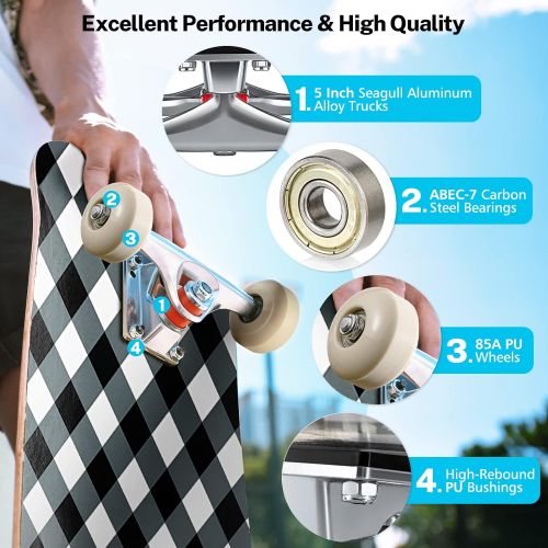  Gonex Standard Skateboard for Kids Teens Adults Beginners, 31 x 8 Inch Double Kick Concave Complete Skate Board for Boys Girls with 9 Layer Maple Deck