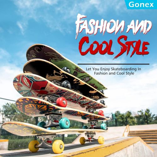  Gonex Standard Skateboard for Kids Teens Adults Beginners, 31 x 8 Inch Double Kick Concave Complete Skate Board for Boys Girls with 9 Layer Maple Deck