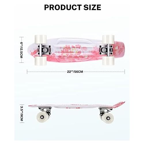  Gonex 22 Inch Skateboard for Girls Boys Kids Beginners, Mini Cruiser Skateboard Plastic Skateboard Complete for Teens Youths